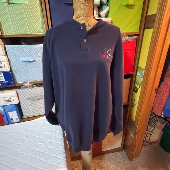 Vintage Navy Blue Polo Shirt with Eiffel Tower Embroidery - Picture 2 of 12